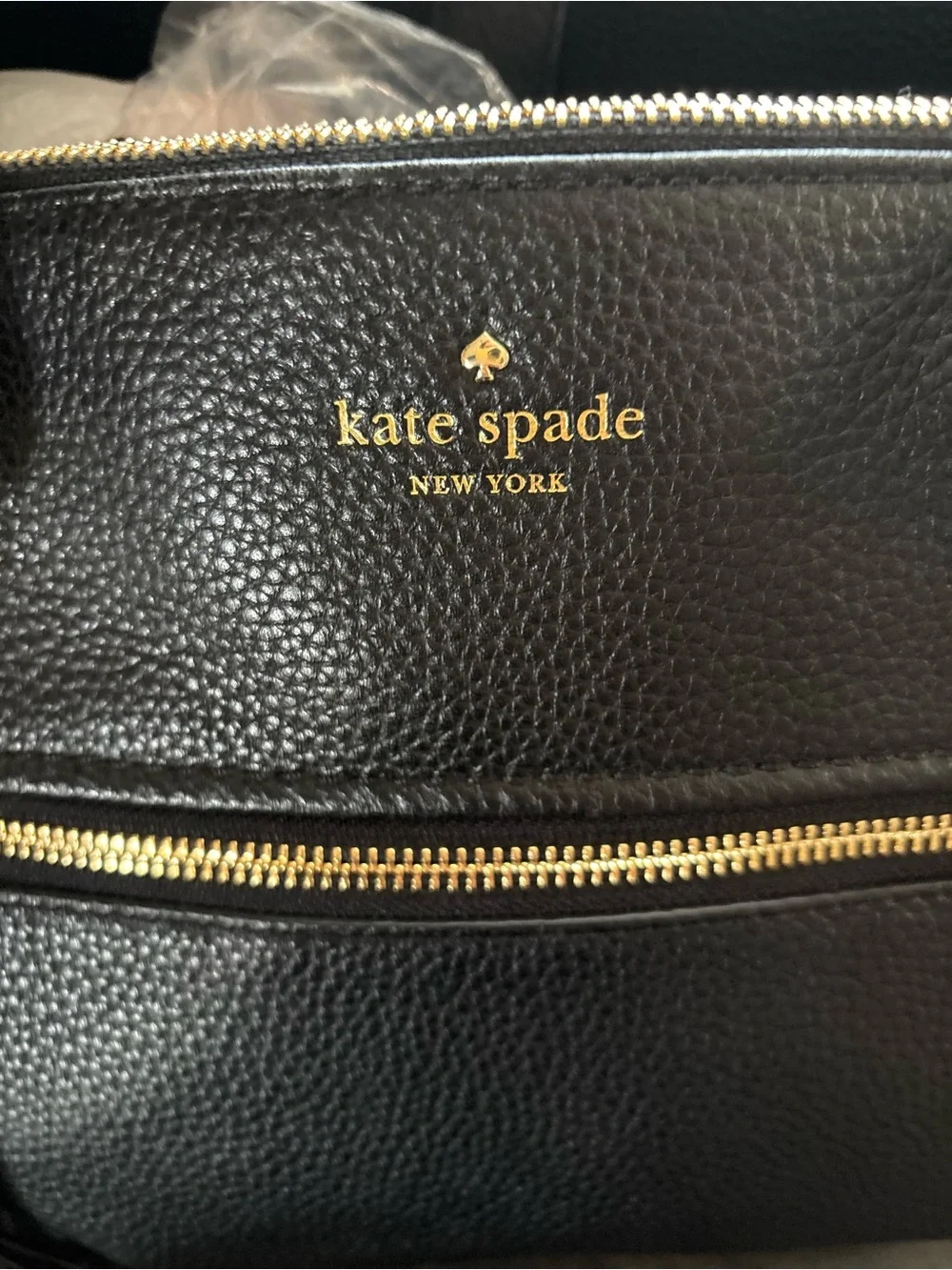 kate spade Black Pebbled Leather Tote with Tassel and Gold Hardware